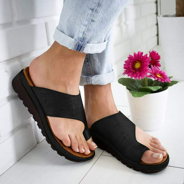 Women Comfy Toe Ring Wedge Sandal Shoes Ladies Bunion Corrector Mules Shoes Size